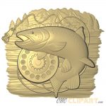 A 3D Relief model of a Fishing scene with fishing reel and Lake