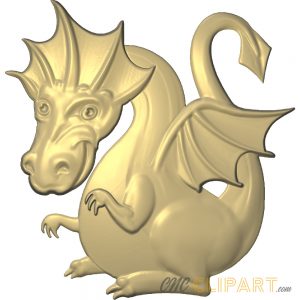 A 3D Relief Model of cute baby Dragon, modelled in a comic style