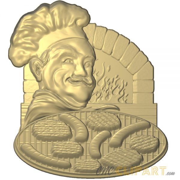 A 3D Relief Model of a BBQ Chef, oven and a variety of meats