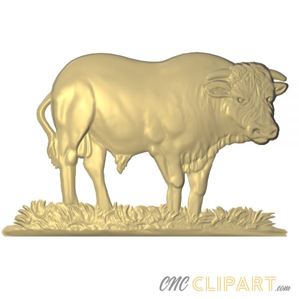 A 3D relief model of a Bull grazing on a patch of grass