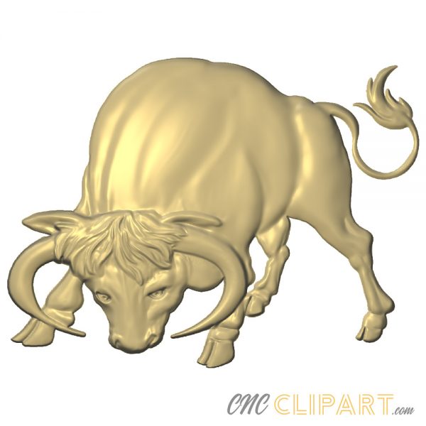 A 3D relief model of a bull in an aggressive stance