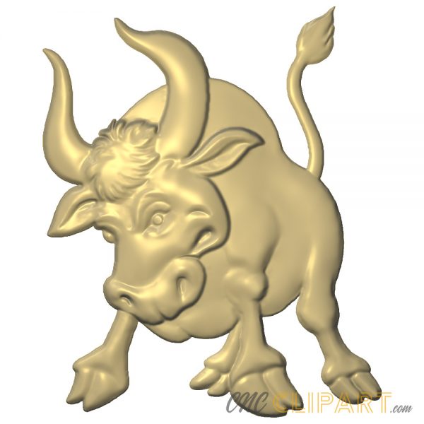 A 3d relief model of an angry bull, modelled in a comic style