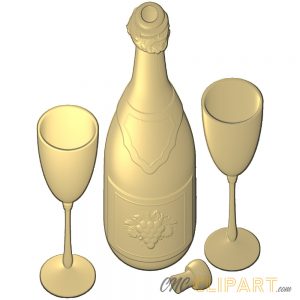 A 3D Relief Model of a Champagne bottle and glasses