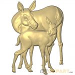 A 3D relief model of a Deer and her Fawn