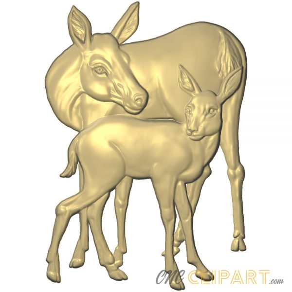 A 3D relief model of a Deer and her Fawn