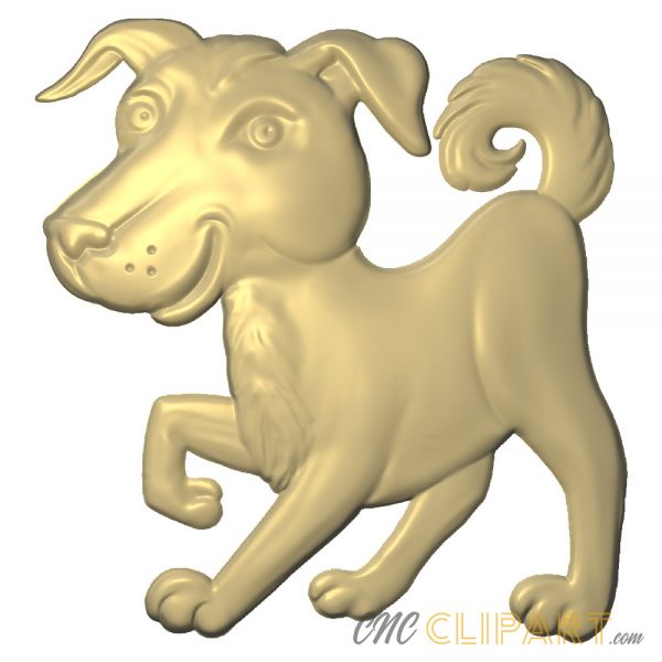 A 3D relief model of a cute dog modelled in a comic style
