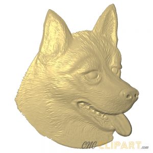 A 3D relief model of a Husky dog head, looking to the side