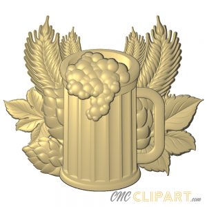 A 3D Relief Model of a draft beer scene with Barley and Wheat 