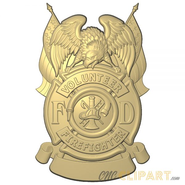 A 3D Relief Model of a US Volunteer Fire Fighters badge/symbol/crest, with Eagle and blank banner section