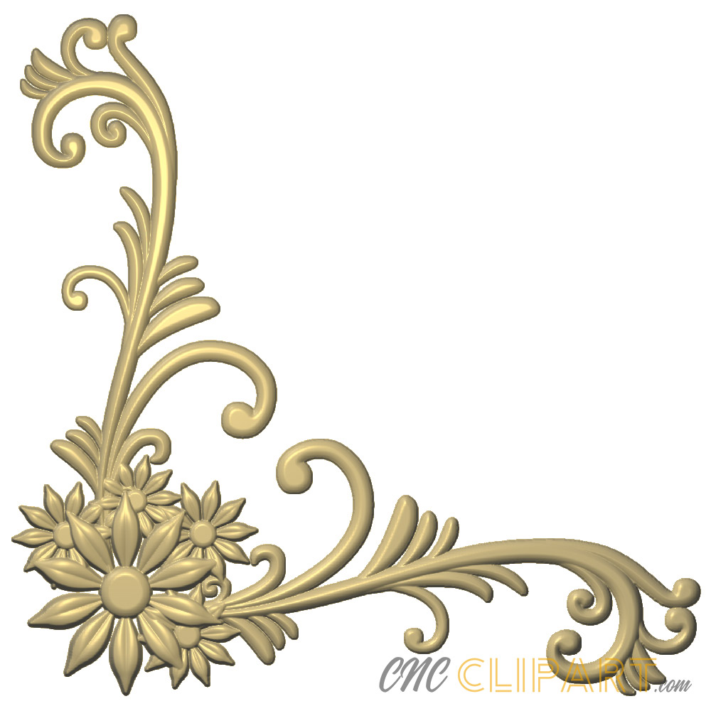 A 3D Relief Model of a Floral corner flourish element.