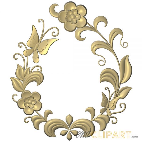 A 3D Relief Model of a Floral Butterfly frame, arranged in a horseshoe pattern