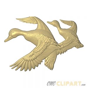 A 3D relief model of pair of flying ducks