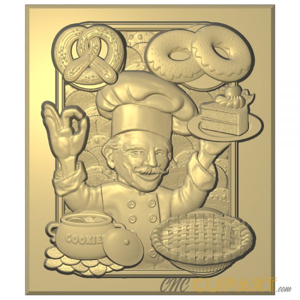 A 3D Relief Model of a framed pastry chef scene