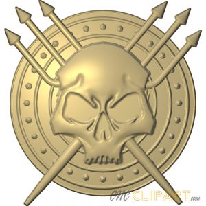A 3D Relief Model of a Gladiator shield with Trident and Skull decals