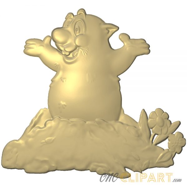 A 3D relief model of a happy Groundhog, drawn in a Comic style. 