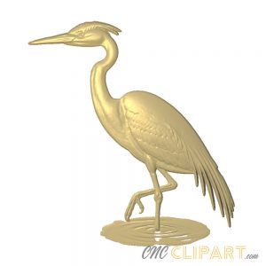 A 3D relief model of a Heron, with its foot in a shallow patch of water