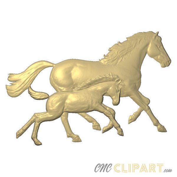 A 3D relief model of a Horse and Foal galloping side-by-side