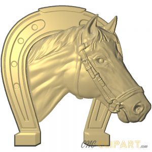 A 3D Relief Model of a horse head in a horseshoe.