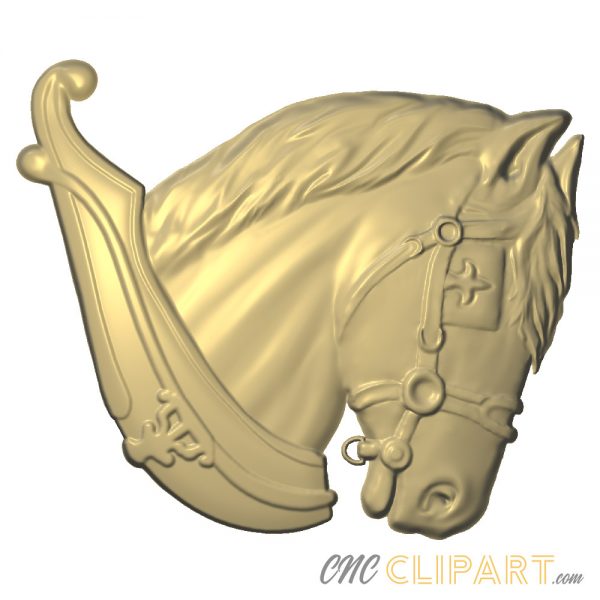 A 3d relief model of a horse head in a collar