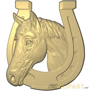 A 3D relief model of a horse head in a horseshoe