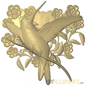 A 3D relief model of a detailed Hummingbird nature scene