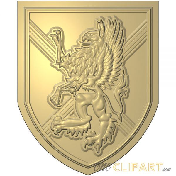 A 3D Relief Model of a Knights Shield with embossed Griffin decals