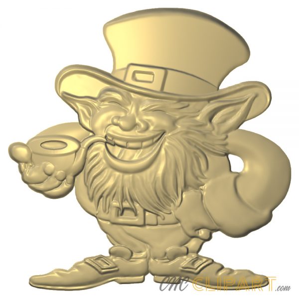 A 3D Relief Model of happy, laughing Leprechaun smoking a pipe