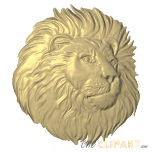A 3D relief model of a Lion looking off to the side. 