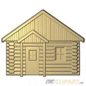 A 3D Relief Model of the front of a Log Cabin