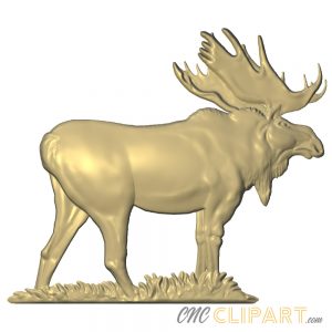 A 3D relief model of a Moose, grazing on a patch of grass