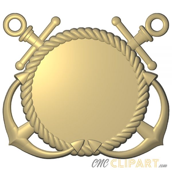 A 3D Relief Model of circular nautical design incorporating a pair of Anchors and Rope motif