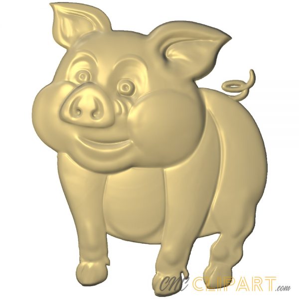 A 3D Relief Model of a cute Pig, modelled in a comic style