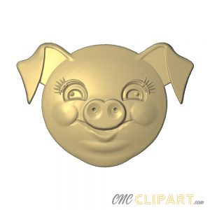 A 3D Relief Model of a cute Pig face, modelled in a comic style