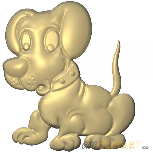 A 3D relief model of a puppy dog, drawn in a comic style