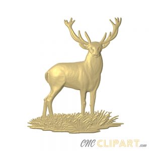 A 3D Relief Model of a Red Deer standing on a patch of grass. 