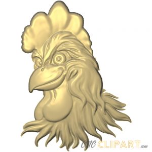 A 3D Relief model of a Rooster Head, modelled in a comic style