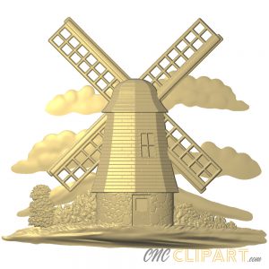 A 3D Relief Model of a Dutch Windmill set against a natural landscape backdrop