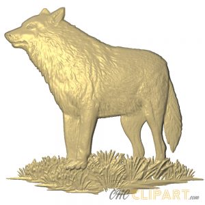 A 3D Relief Model of a Wolf standing on a patch of grass