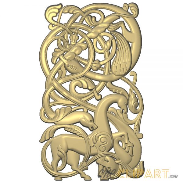 A 3D Relief Model of Detailed Celtic Zoomorphic (animal representation) Panel