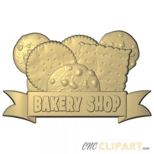A 3D Relief Model of a Bakery Shop sign scene with cookies and biscuits