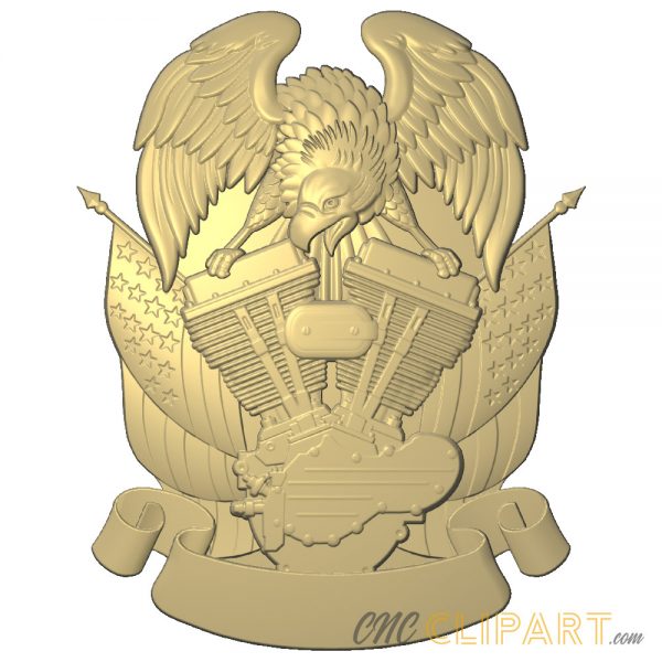 A 3D Relief Model of an Eagle on top of an engine, with banner space to add your own custom text