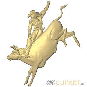 A 3D Relief Model of Cowboy riding a Bull