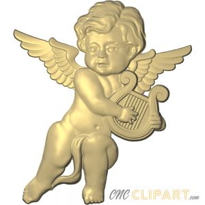 A 3D Relief Model of a Cherub with a small Harp