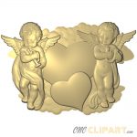 A 3D Relief Model of a pair of Cherubs either side of a Heart in the clouds