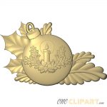 A 3D Relief Model of a Christmas Bauble with a Candle design set against some Holly