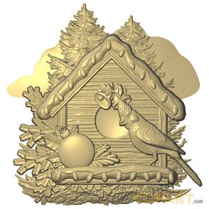 A 3D Relief Model of Christmas Birdhouse scene