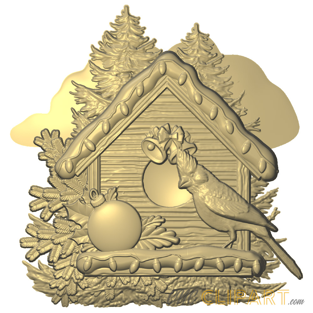 A 3D Relief Model of Christmas Birdhouse scene