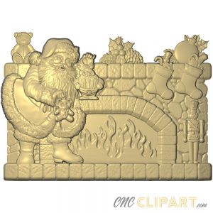 A 3D Relief Model of a Christmas fireplace scene with Santa