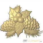 A 3D Relief Model of a Christmas themed Holly and Pinecone design