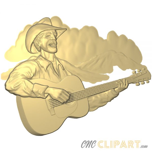 A 3D Relief Model of a male Country Singer playing an Acoustic Guitar 